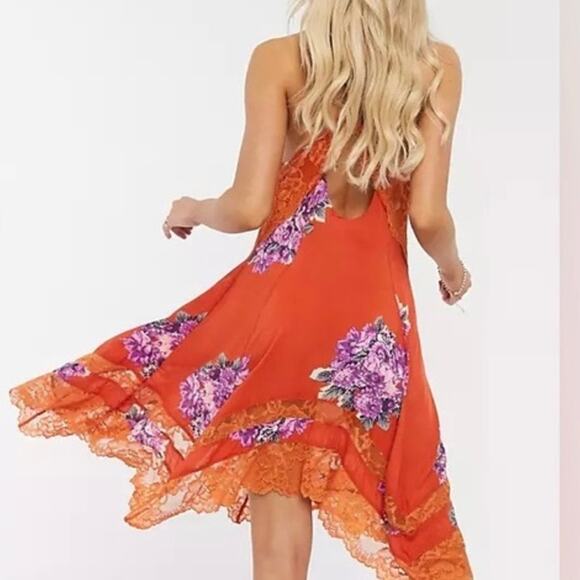 Free People Intimately slip dress “Table For 2 Trapeze" orange size small - Picture 2 of 9